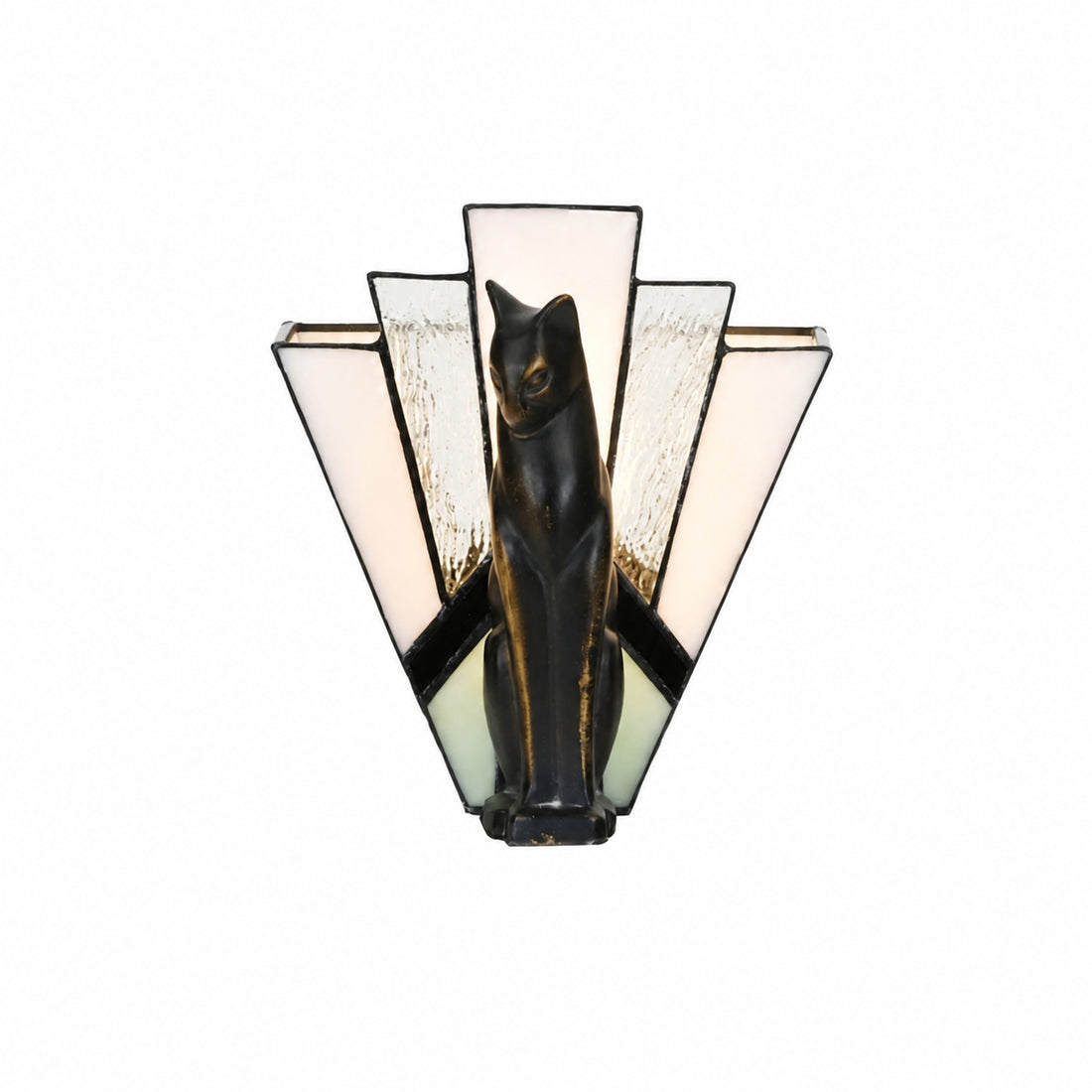 TF Felix Table Lamp – Art Deco Design with Glass Shade and Cat Figurine for Living Room or Bedroom