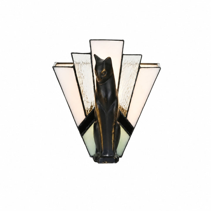 TF Felix Table Lamp – Art Deco Design with Glass Shade and Cat Figurine for Living Room or Bedroom