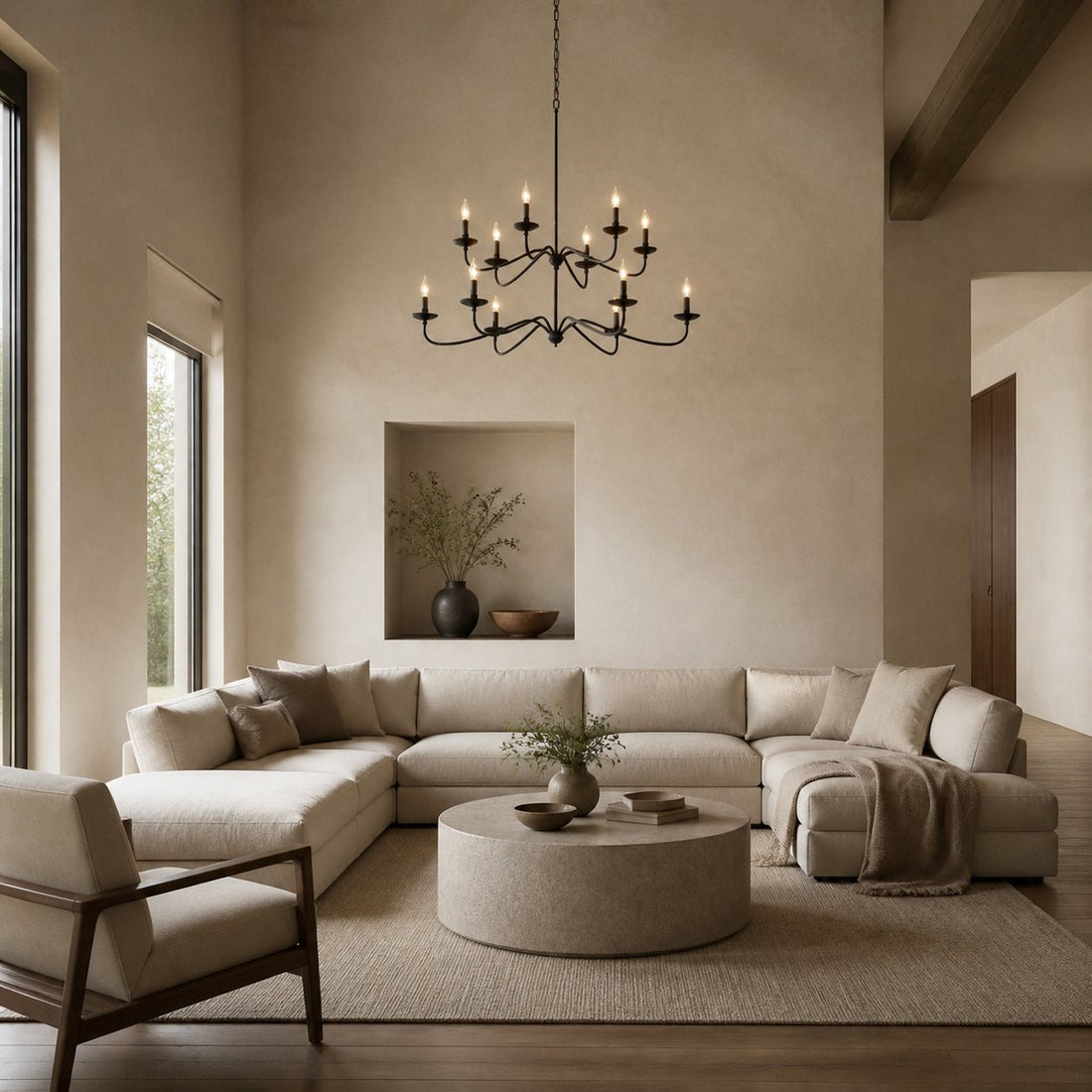 Reticula Modern Round Chandelier – Iron Frame with Open Circular Design for Dining or Entry