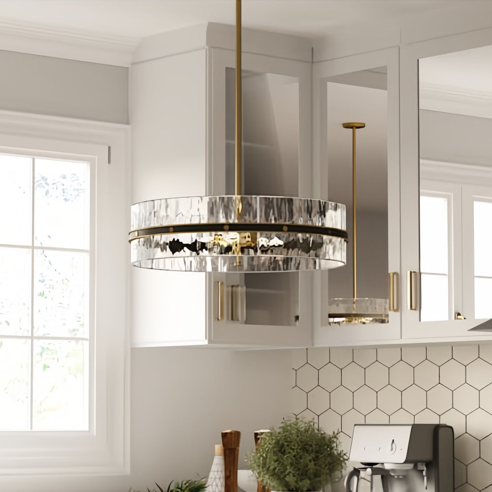Modern Gold Glam Chandelier - Glass Drum Pendant Light