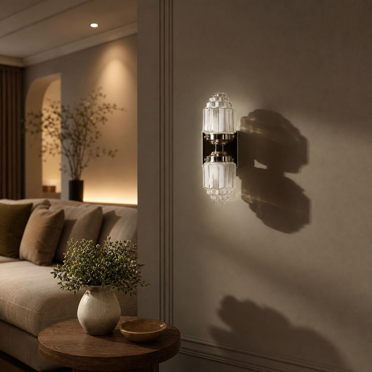Tierlux Glass Art Deco Wall Sconce - Glass Frosted Globes with Skyscraper Globe