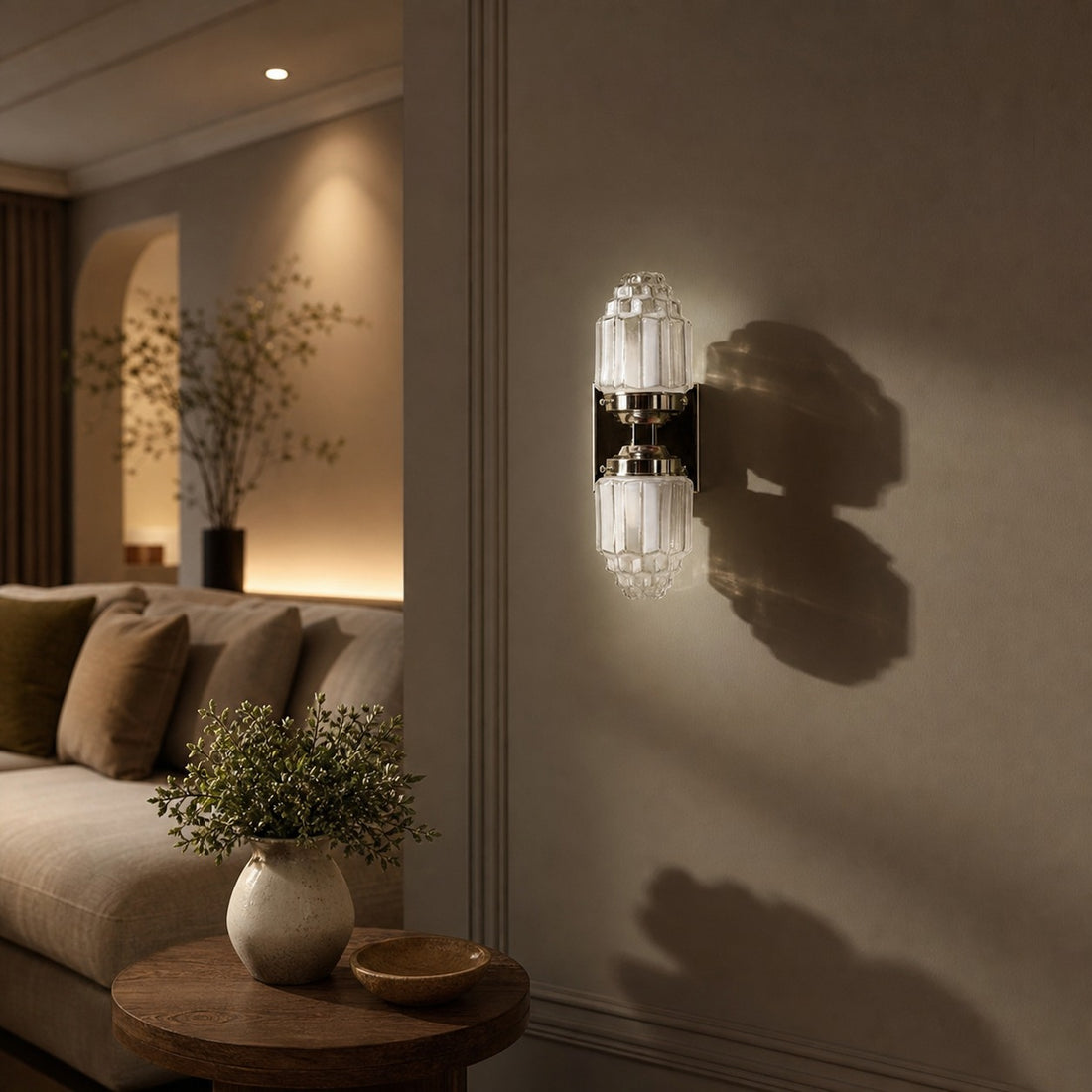 Tierlux Glass Art Deco Wall Sconce - Glass Frosted Globes with Skyscraper Globe