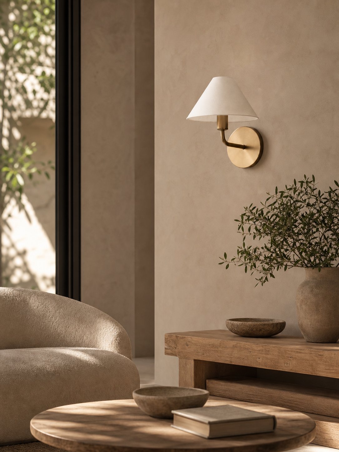 Gilda Fabric Drum Shade Wall Sconce - Modern Brass Accent Light for Bedroom and Hallway