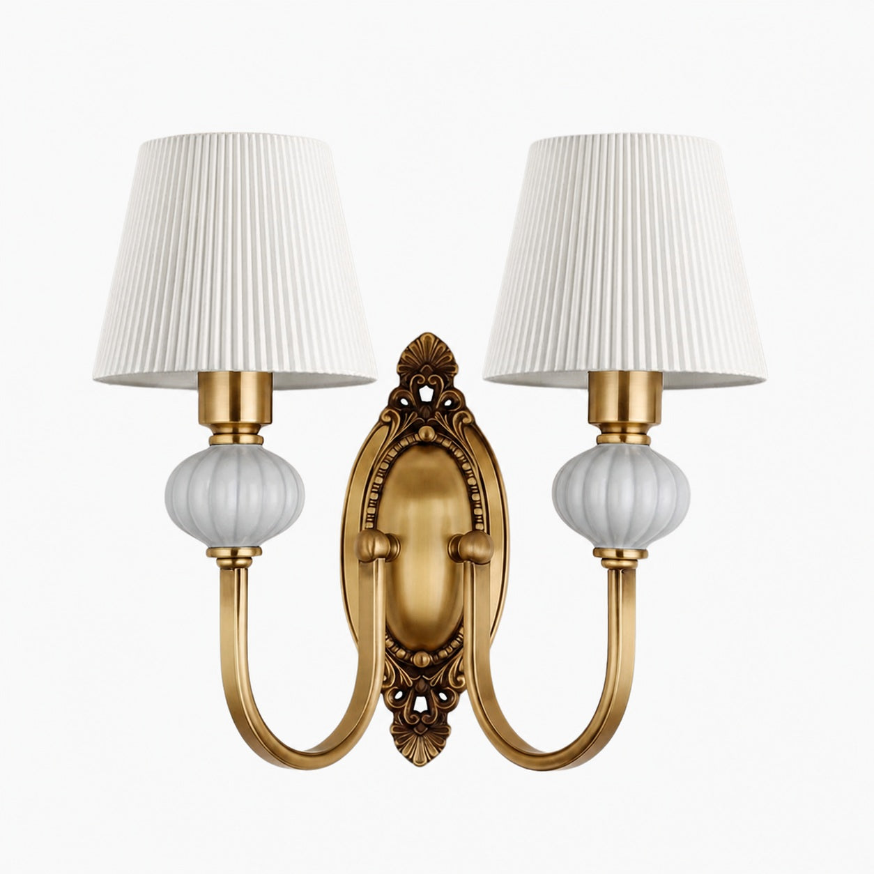 Rowanea Ceramic Wall Sconce with Fabric Shade and Metal Finish – Farmhouse Modern Hallway Light
