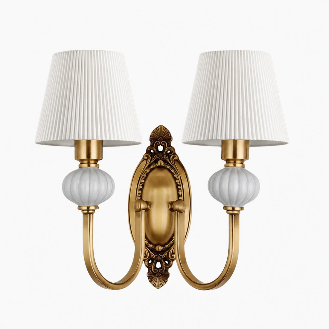 Rowanea Ceramic Wall Sconce with Fabric Shade and Metal Finish – Farmhouse Modern Hallway Light