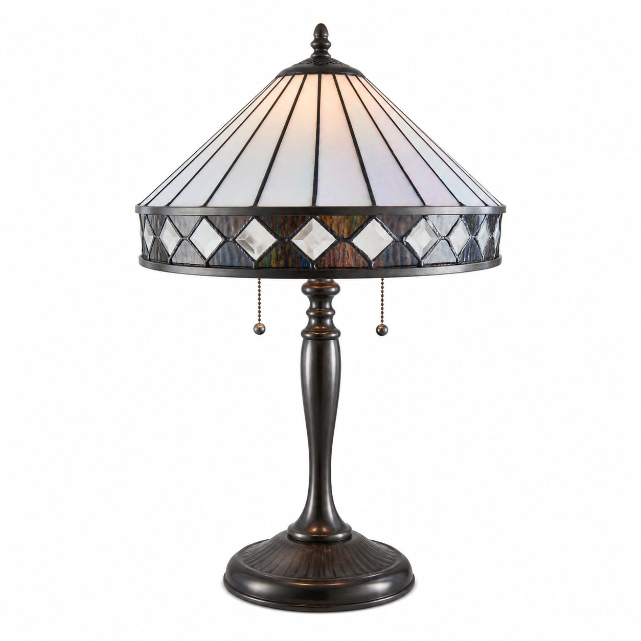 TF Fargo Geometric Tiffany Style Lamp — Amber and Cream Glass Accent Lighting for Bedroom or Study