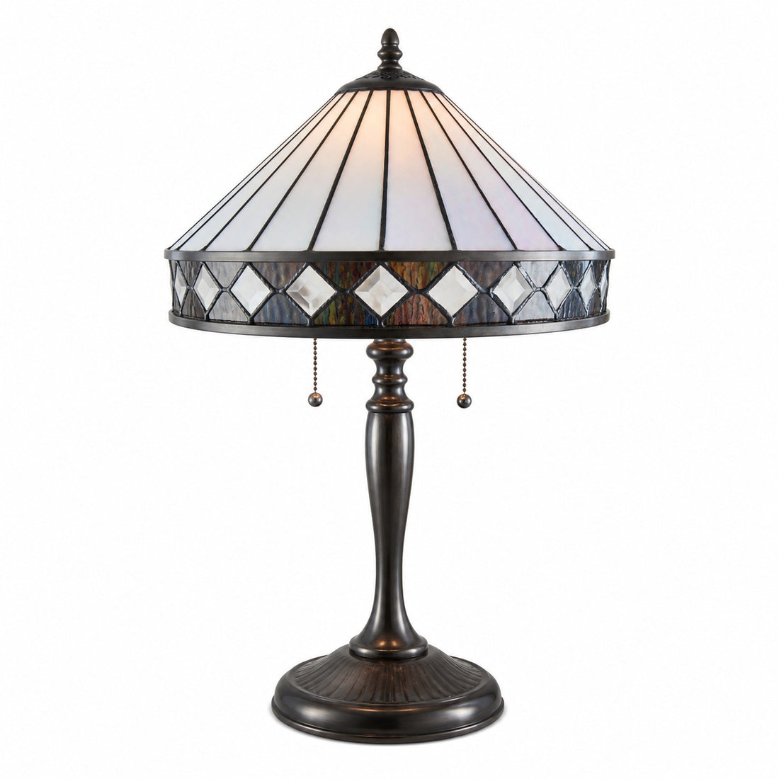 TF Fargo Geometric Tiffany Style Lamp — Amber and Cream Glass Accent Lighting for Bedroom or Study