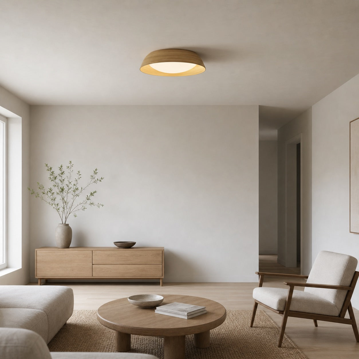 Bambori Japandi Style Bamboo Textured Ceiling Lamp - Natural Accent Light for Living Room