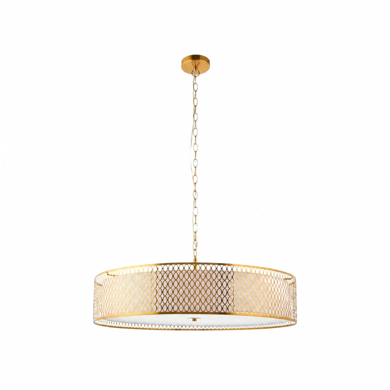 Liorin Geometric Pendant Lamp – Modern Fretwork Metal and Fabric Shade Pendant for Interiors