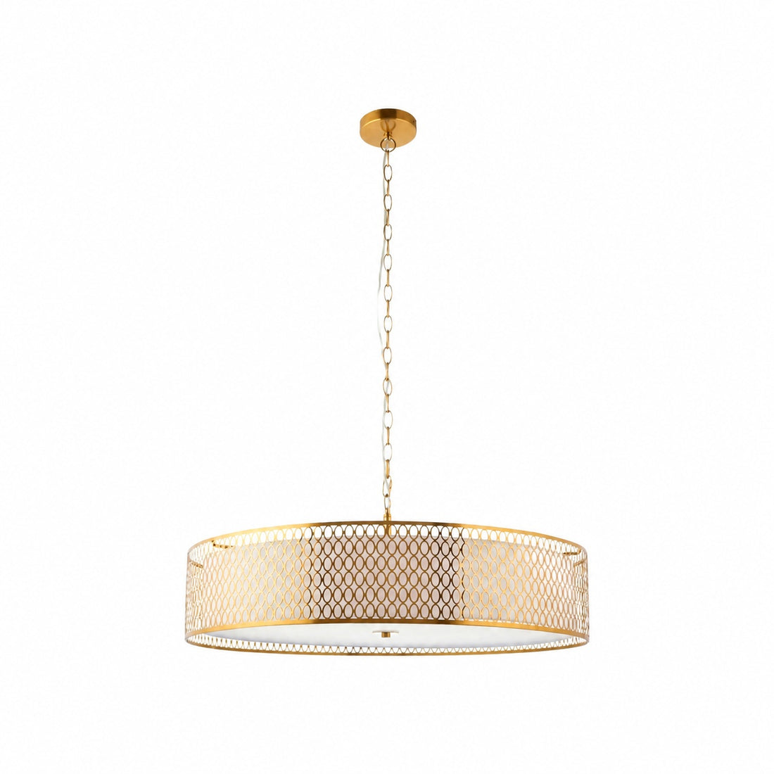 Liorin Geometric Pendant Lamp – Modern Fretwork Metal and Fabric Shade Pendant for Interiors