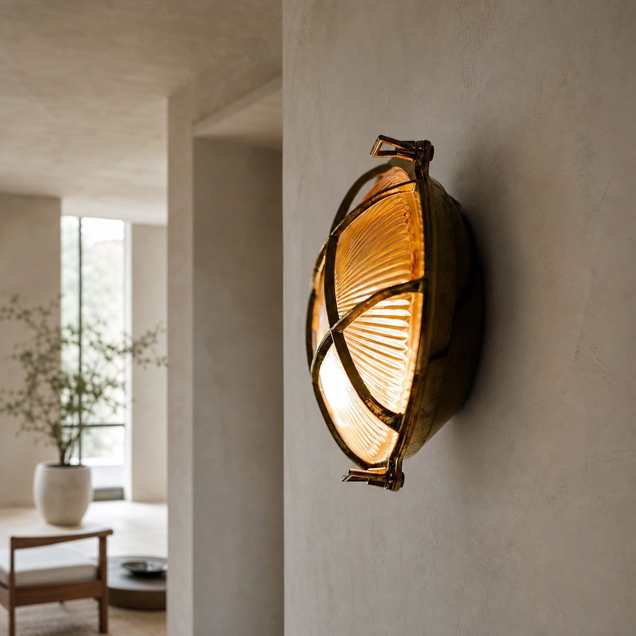 Ivoran Bulkhead Wall Sconce - Brass Caged Glass Vintage Industrial Light for Outdoor and Bathroom