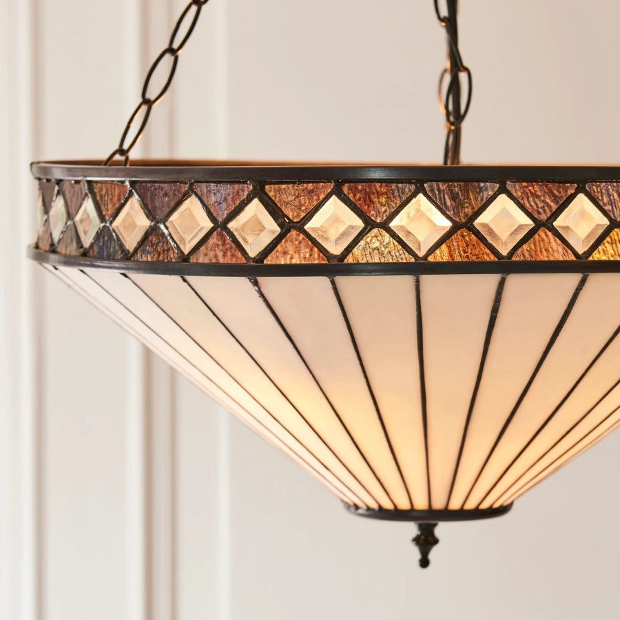 TF Fargo Adjustable Pendant with Stained-Glass Inspired Inverted Shade for Island and Dining