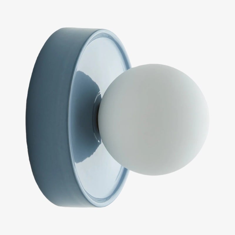Solna Round Glass Wall Sconce with Ceramic Base-Minimalist Lighting for Bedroom or Hallway