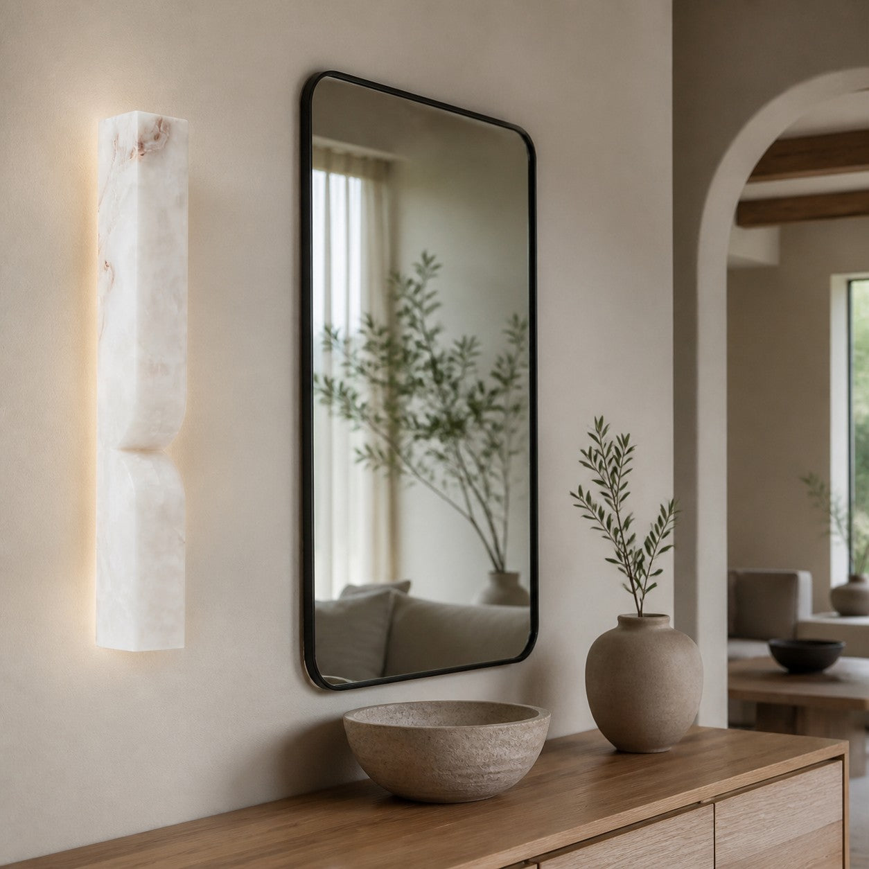 Albesque Curved Wall Lamp - Modern Alabaster Wall Lamp for Bedrooms and Living Rooms