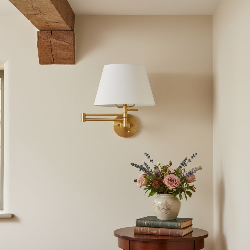 Ornato Luxe Brass Schoolhouse Sconce - Art Deco Wall Light with White Glass Shade