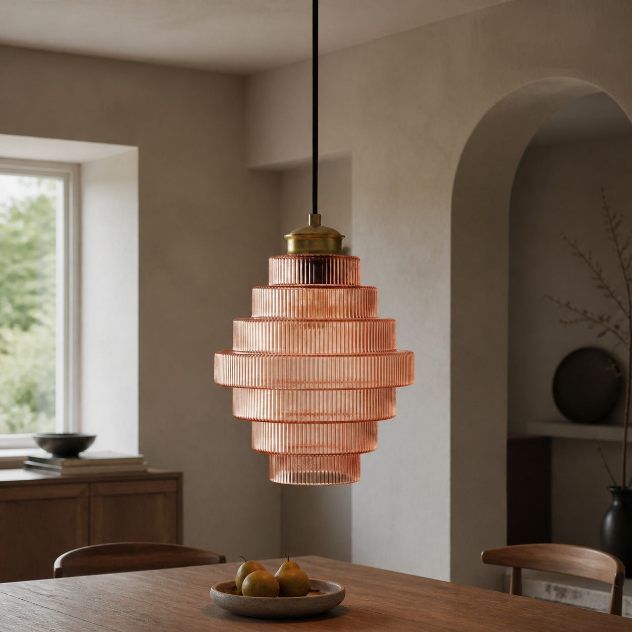 Bottis  Striped Glass Bottle Pendant Lamp with Artistic Vertical Shade U19