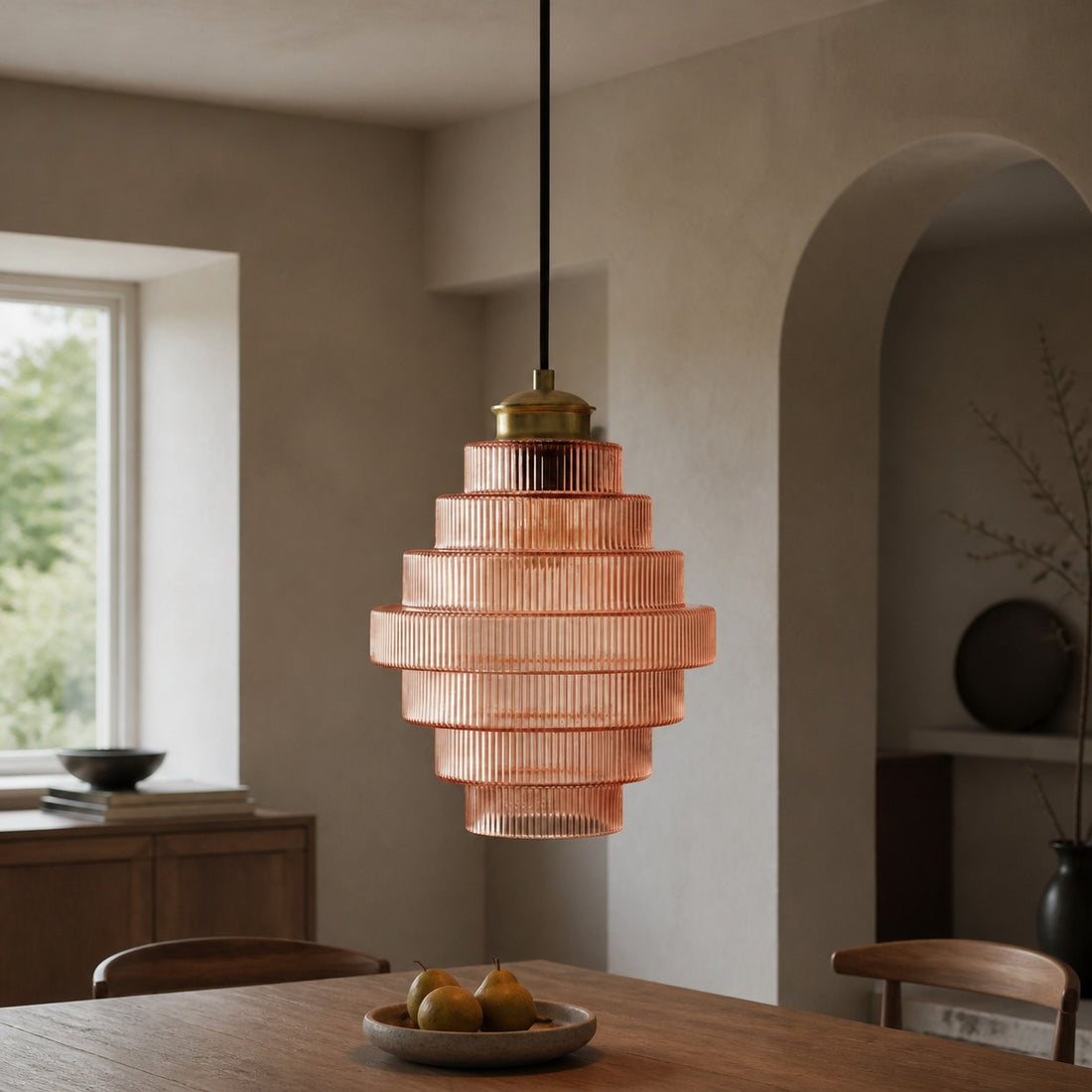 Bottis  Striped Glass Bottle Pendant Lamp with Artistic Vertical Shade U19