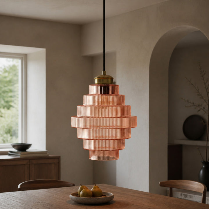 Bottis  Striped Glass Bottle Pendant Lamp with Artistic Vertical Shade U19