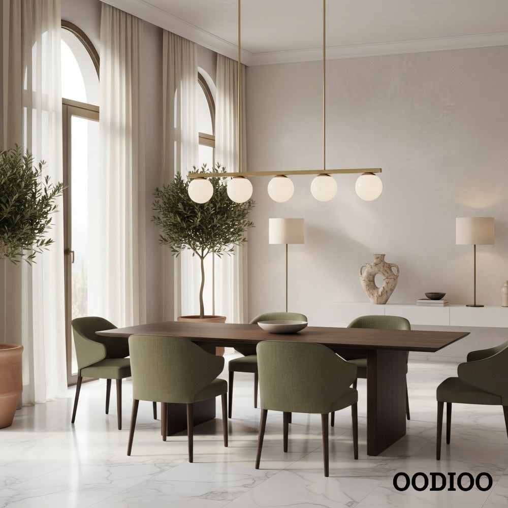 Brelia Elegant Modern Chandelier – Milk-Glass Globes with Metal Beam for Living Spaces