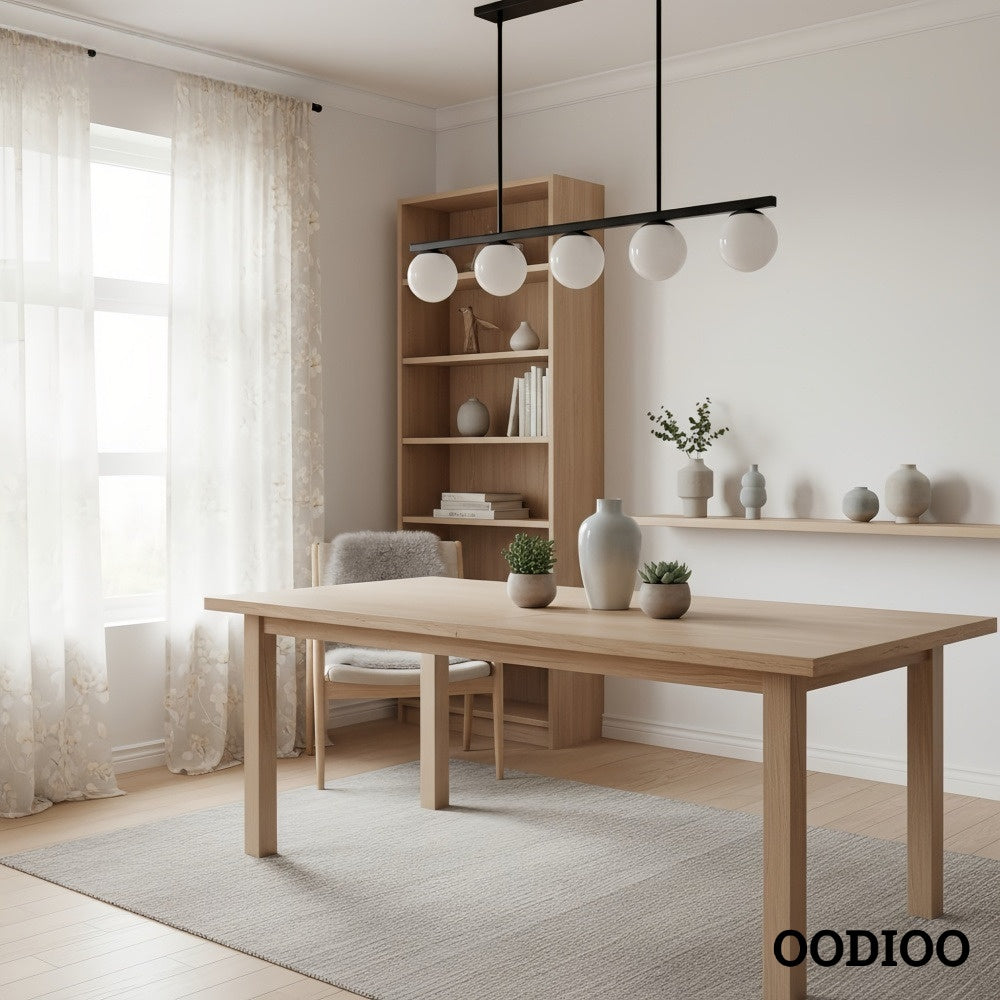 Brelia Elegant Modern Chandelier – Milk-Glass Globes with Metal Beam for Living Spaces