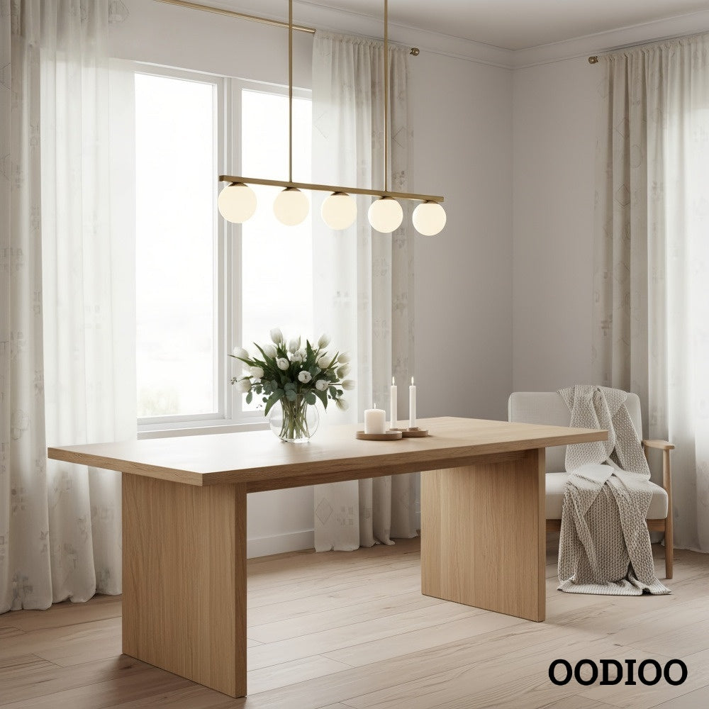 Brelia Elegant Modern Chandelier – Milk-Glass Globes with Metal Beam for Living Spaces