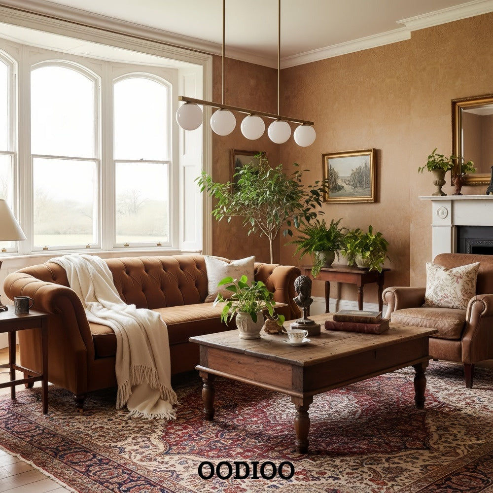 Brelia Elegant Modern Chandelier – Milk-Glass Globes with Metal Beam for Living Spaces