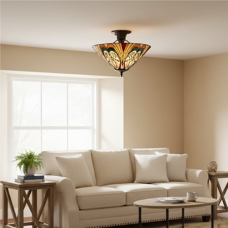 TF Hector Ceiling Light – Handcrafted Stained Glass Design Semi‑Flush or Pendant Fixture for Home