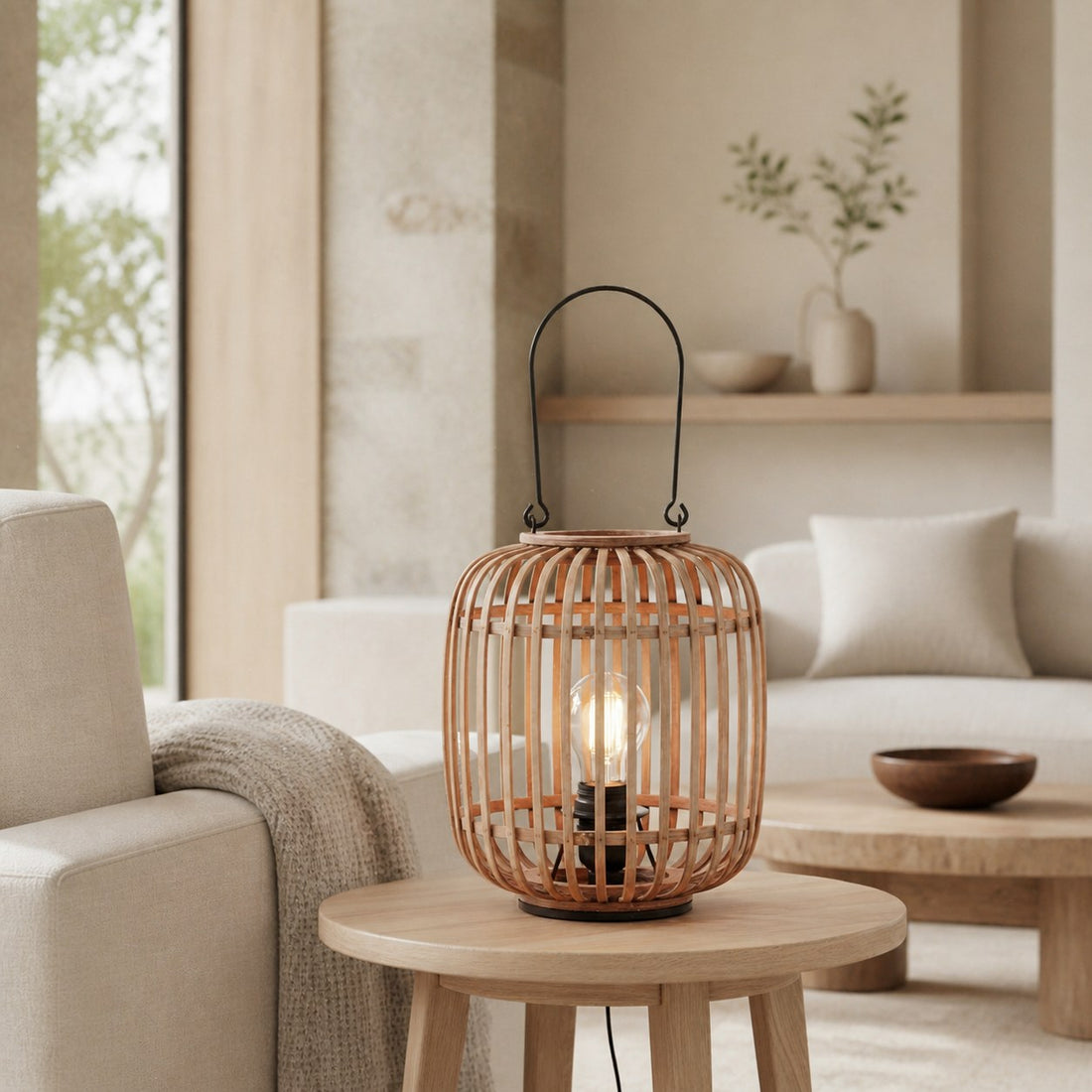 Yumeko Ambient Table Lamp - Open Bamboo Cage Design Stylish and Eco Friendly for Living & Bedroom