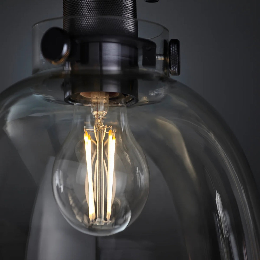 Ravion Knurled Chrome Ceiling Light Industrial Glass Shade - Living Room