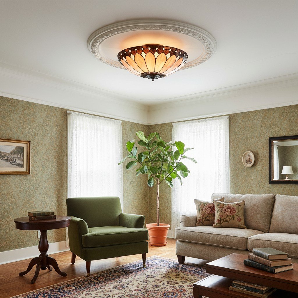 TF Brooklyn Tiffany Glass Flush Mount Ceiling Light - Art Deco Design for Hallway or Living Room