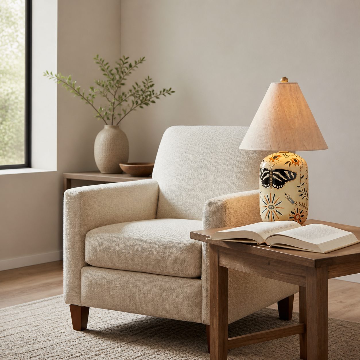 Ceruna Ceramic Table Lamp - Tapered Linen Shade Wax Resist for Bedroom
