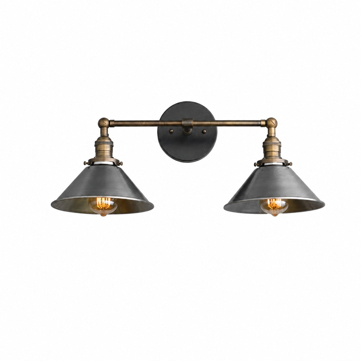 Conique Metal Industrial Wall Sconce with Dual Cone Shades - Vintage Metal Finish