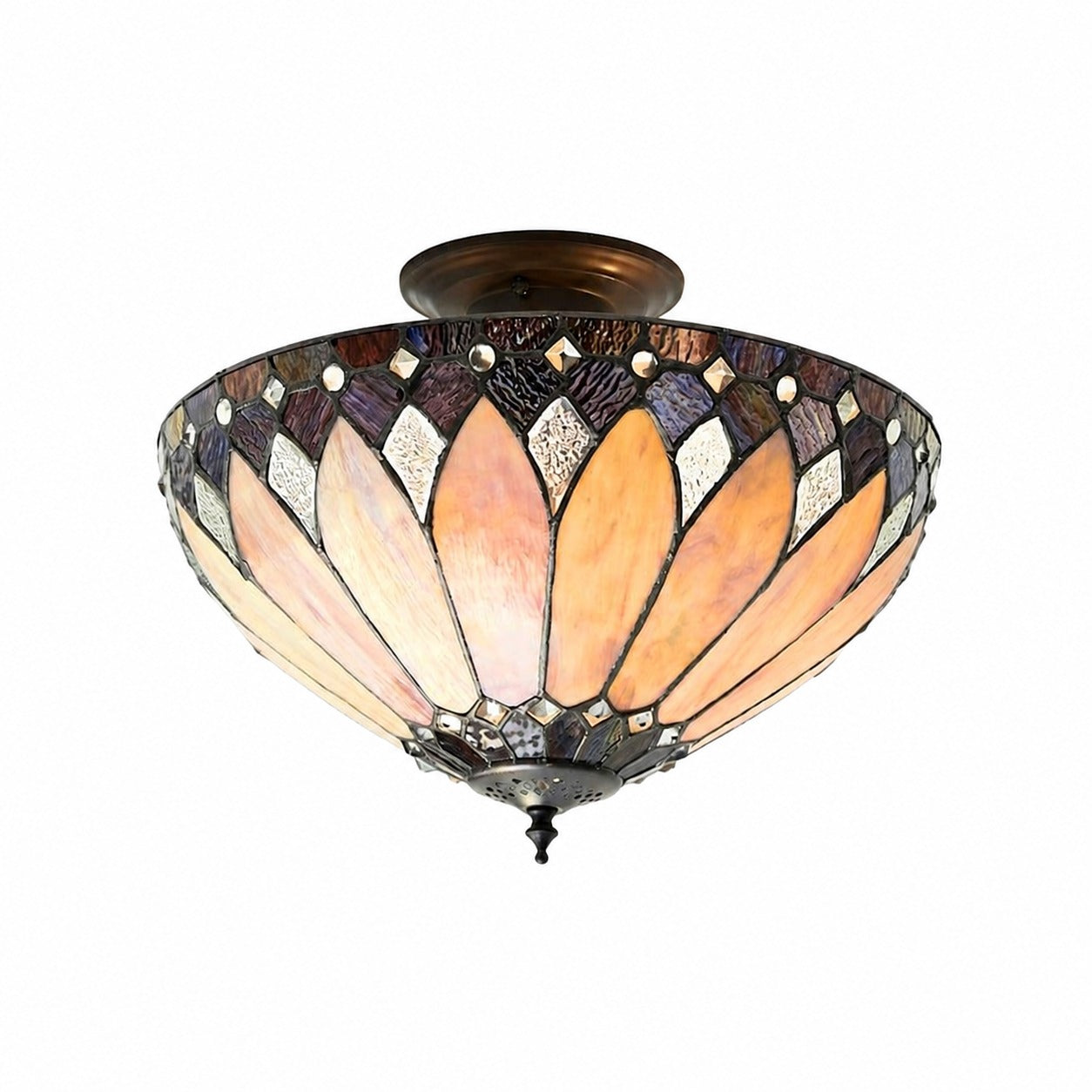 TF Brooklyn Tiffany Semi-flush Ceiling Light - Geometric Glass Shade for Hallways or Living Rooms