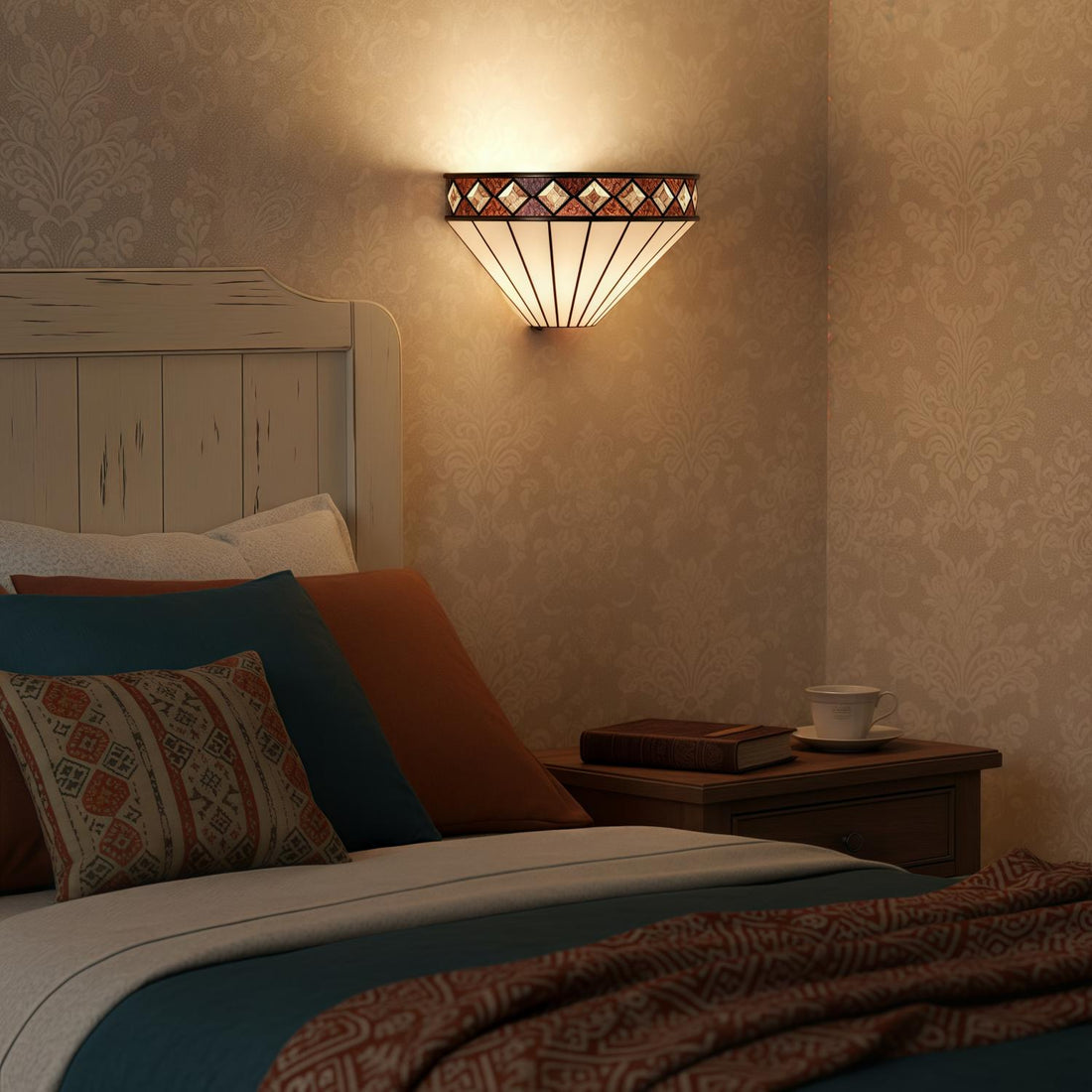 TF Fargo Art Deco Wall Light with Diamond Motif Design  – Glass Wall Sconce for Hallway & Bedroom