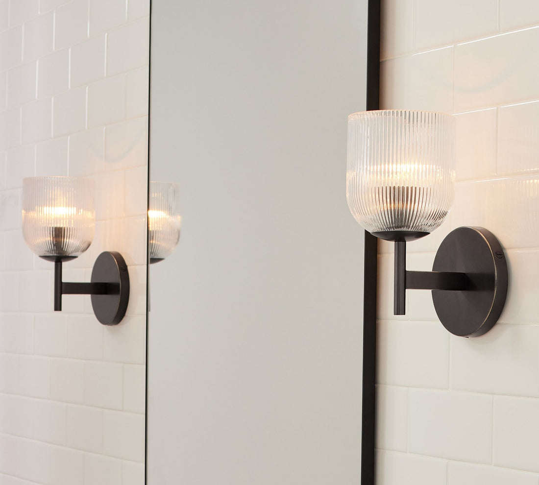 Bravira Ribbed Glass Sconce - Metal Wall Light with Clear Glass Shade