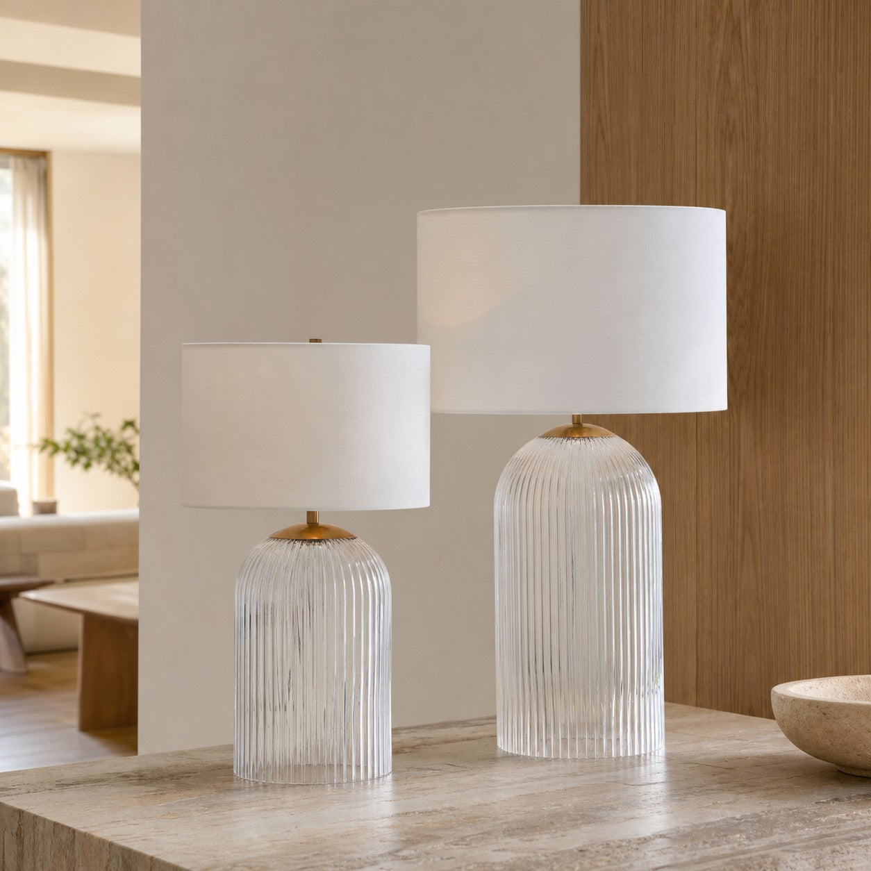 Bravira Ribbed Glass Table Lamp - Modern Lighting with Linen Shade