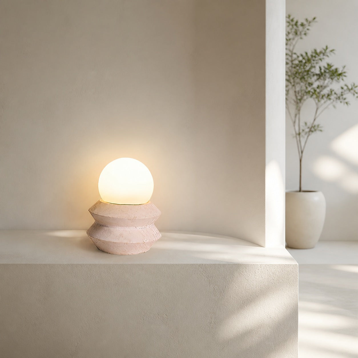 Fin Travertine Table Lamp (Built-in Battery)