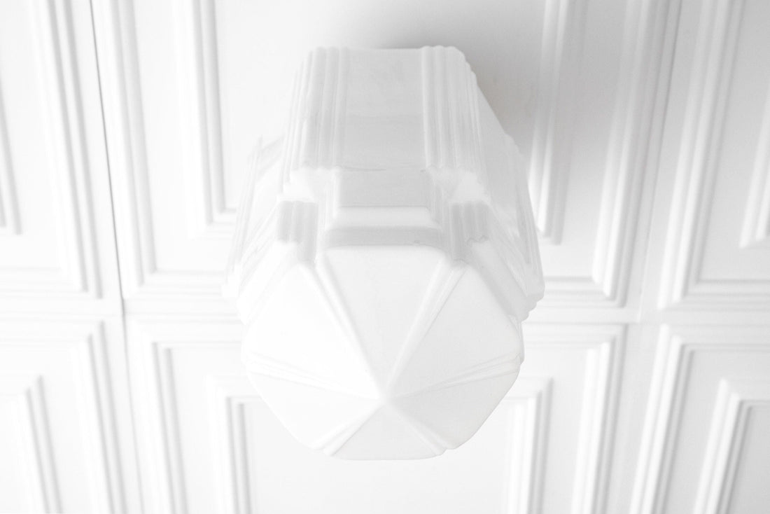 Geotower Glass Brass Pendant – Opal Globe Art Deco Hanging Light