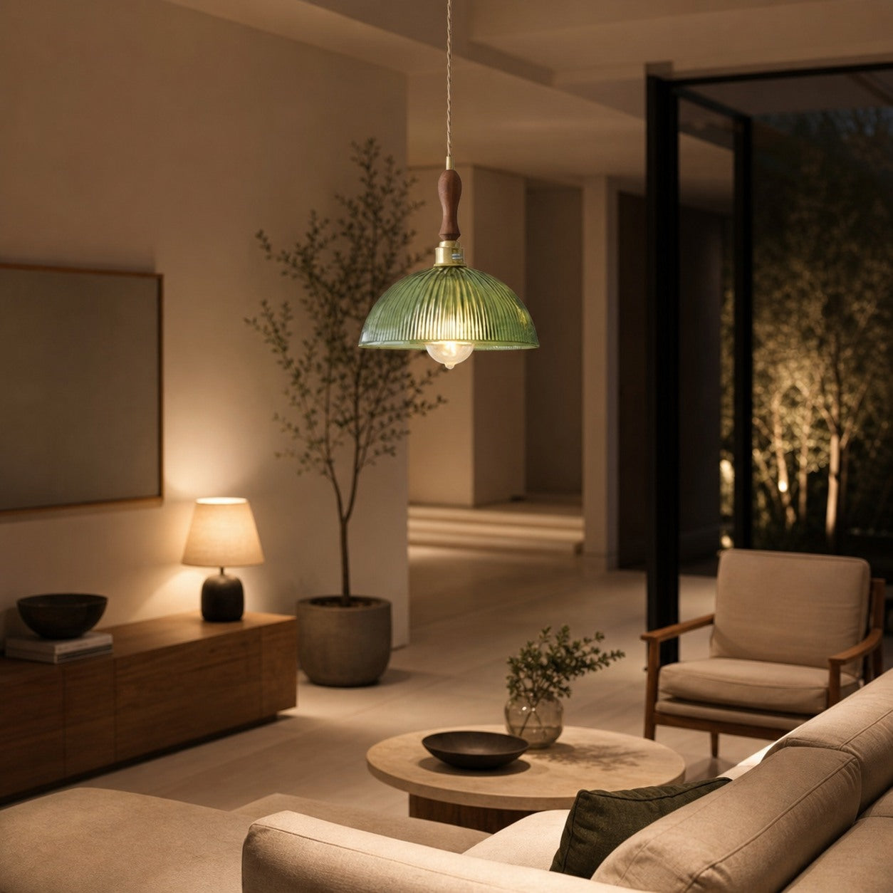 Ribilux Ribbed Pendant Light - Vintage Glass and Metal for Kitchen and Dining Room