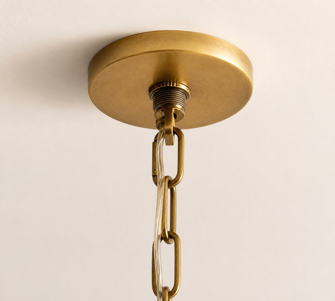 Dumora Iron Linen Drum Pendant - Vintage Brass Hanging Ceiling Light