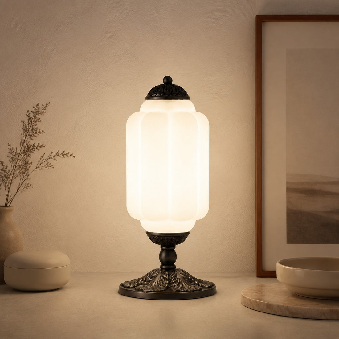 Eloise Milk Glass Table Lamp for Bedroom Decor