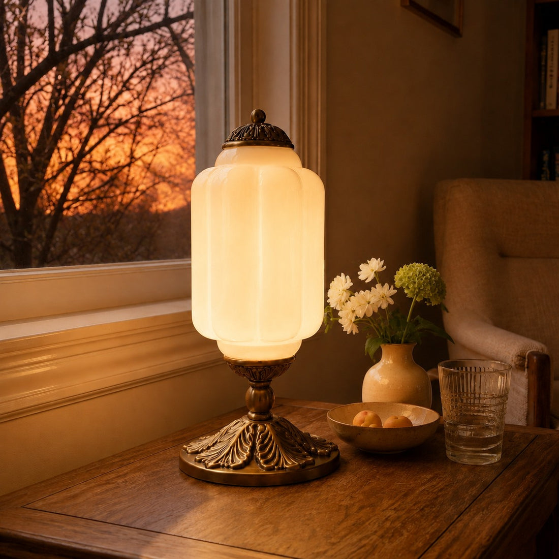 Eloise Milk Glass Table Lamp for Bedroom Decor