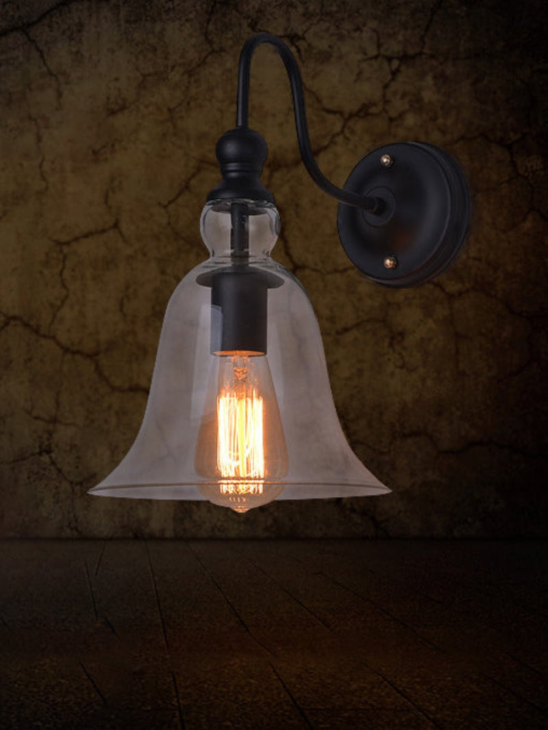 Modern Industrial Style Clock Clear Glass Wall Sconce