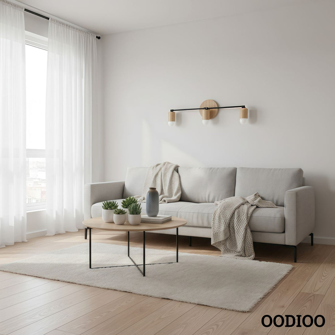 Lumen Woodgrain Frame Boho Wall Lamp – Multi Finish Vanity Lighting Solution