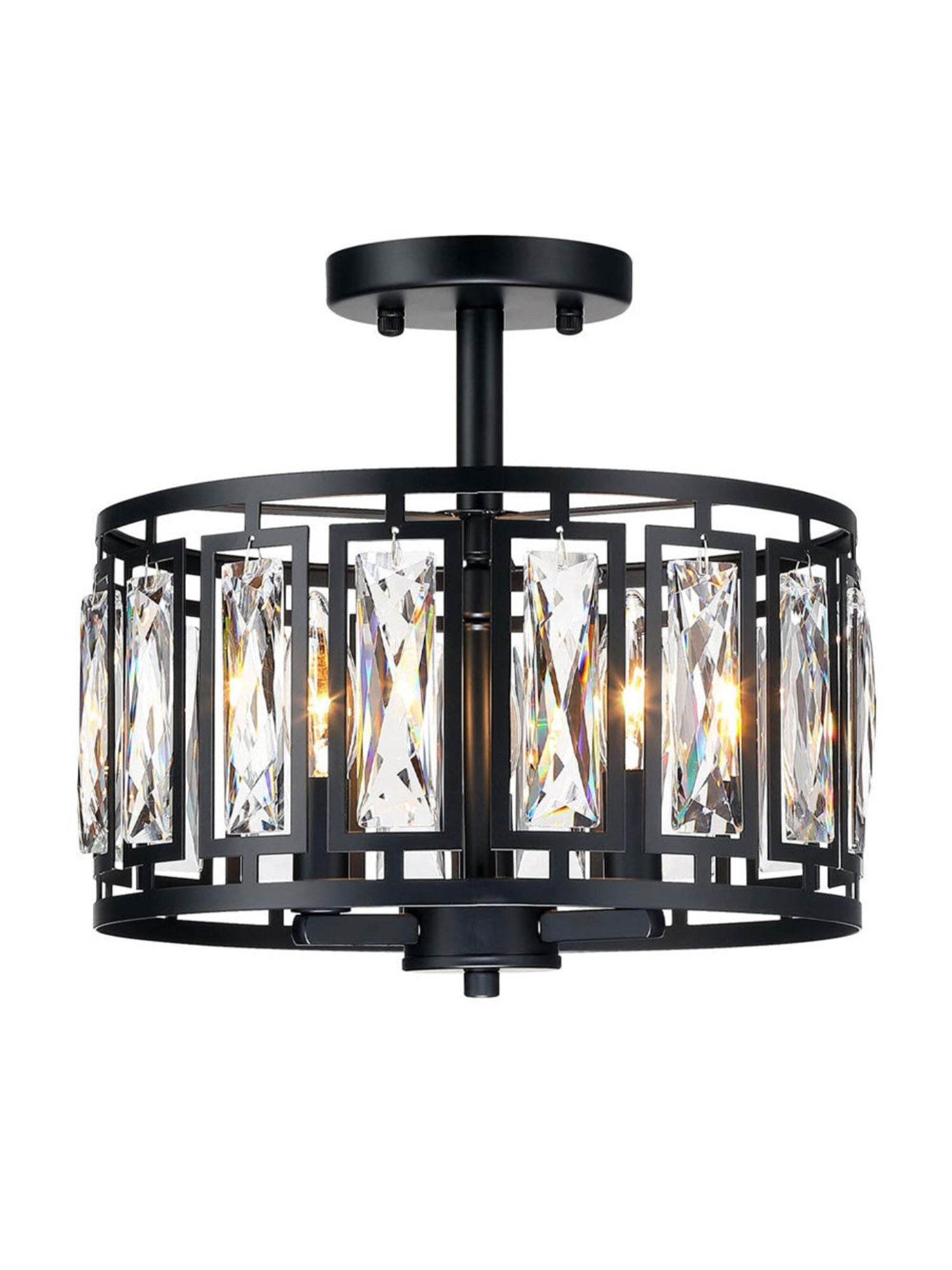 Industrial  Crystal Drum Ceiling Lamp - Entrance Glass Flush Mount Light