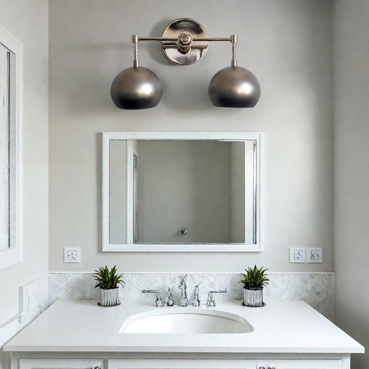 Steel Wall Sconce - Double Head Metal Silver Vanity Bathroom Wall Lamp