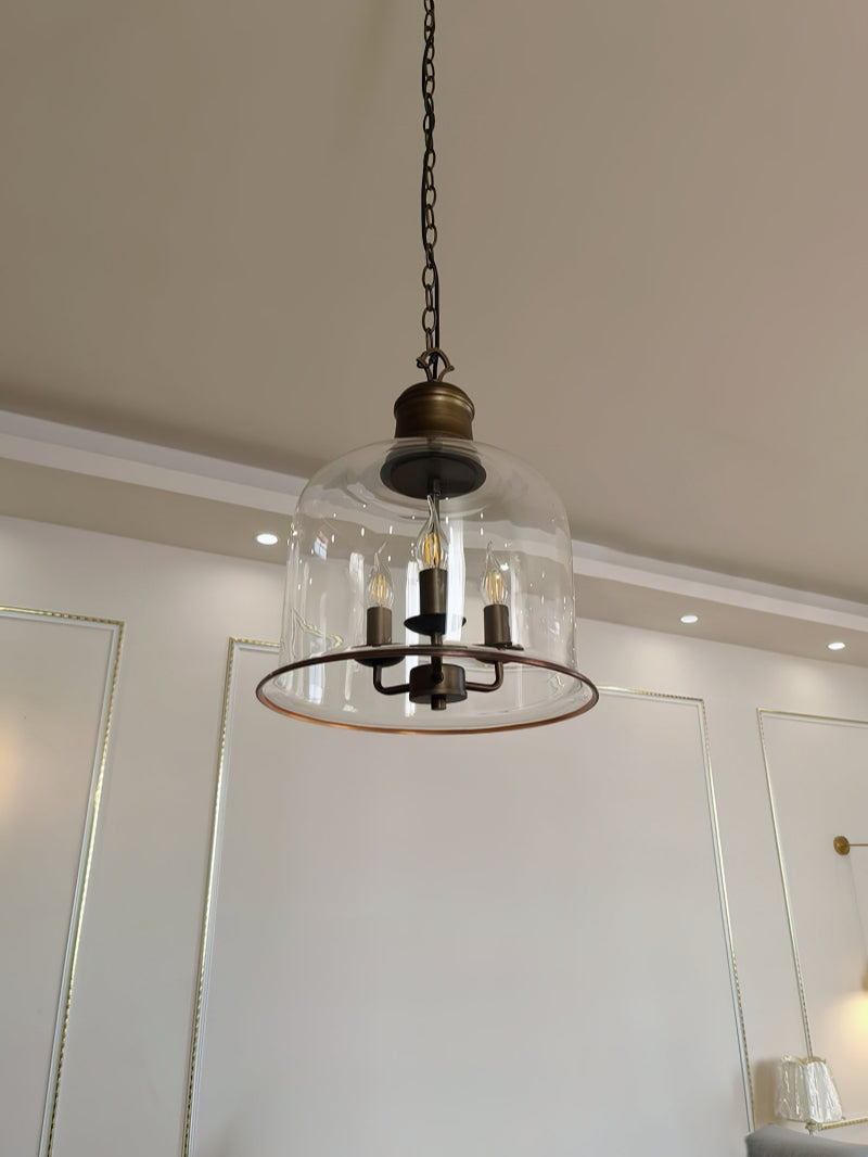 American Vintage Aged Clear Bell Glass Pendant Light