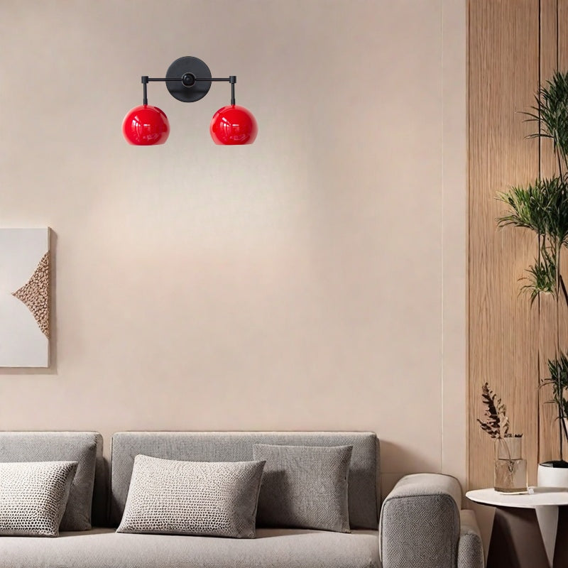 Red Wall Sconce - Double Ball Shades Bathroom Wall Light