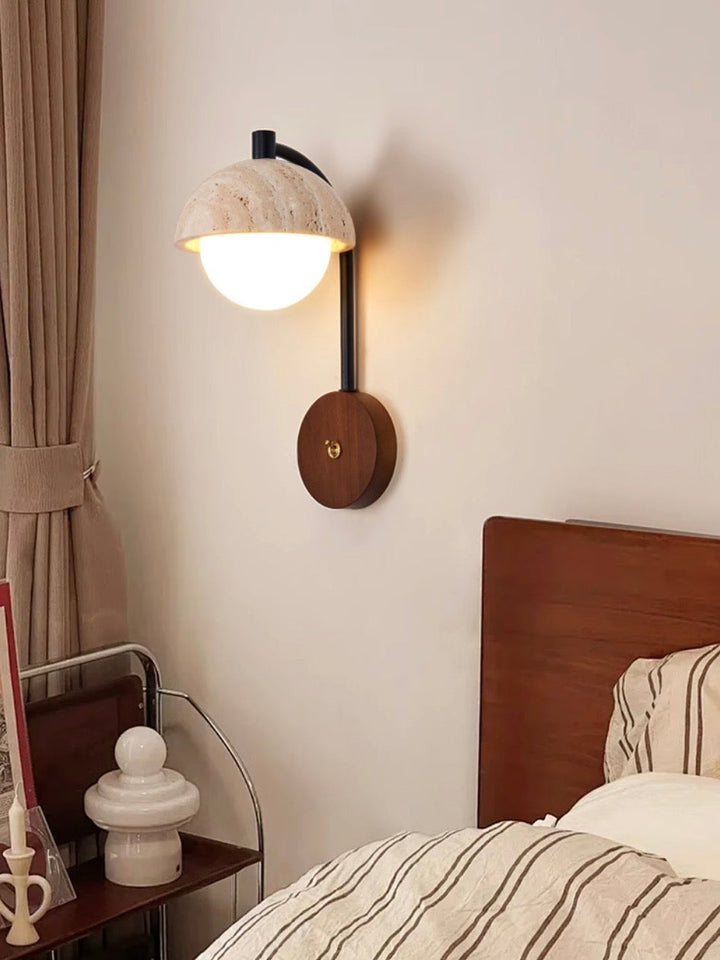 Wabi-Sabi Style Travertine Half-Sphere Design Wall Lamp for Living Rooms and Bedrooms