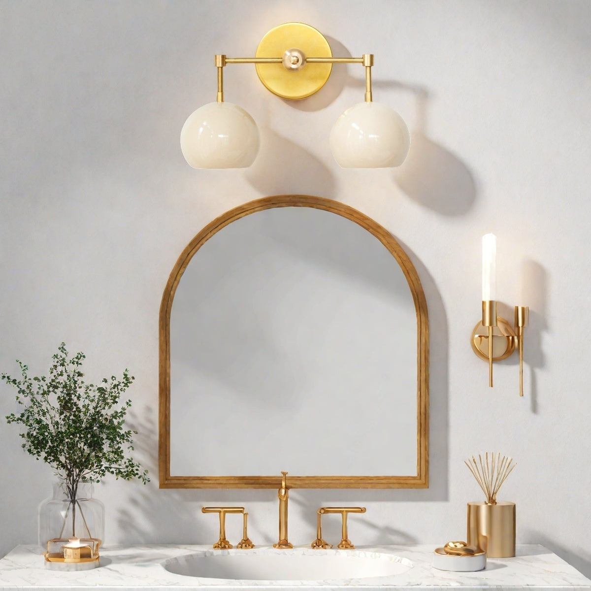 White Shades Wall Sconce - Double Head Vanity Bathroom Light